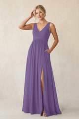 A - Line V - Neck Pleated Chiffon Bridesmaid Dress in Tahiti - KissProm Bridesmaid Dresses