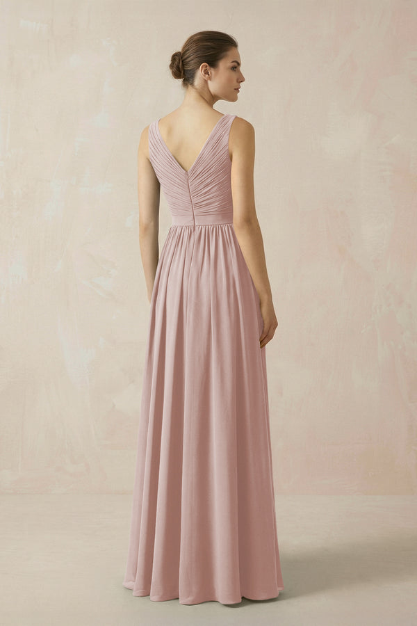 A-Line V-Neck Pleated Chiffon Bridesmaid Dress in Toffee - KissProm BRIDESMAID DRESSES
