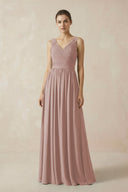 A-Line V-Neck Pleated Chiffon Bridesmaid Dress in Toffee - KissProm BRIDESMAID DRESSES
