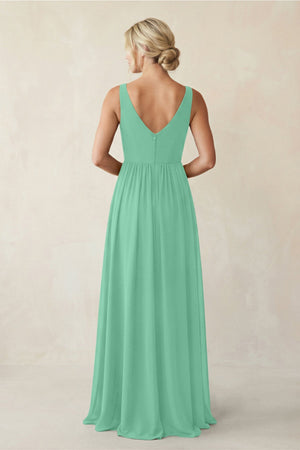 A - Line V - Neck Pleated Chiffon Bridesmaid Dress in Turquoise - KissProm Bridesmaid Dresses