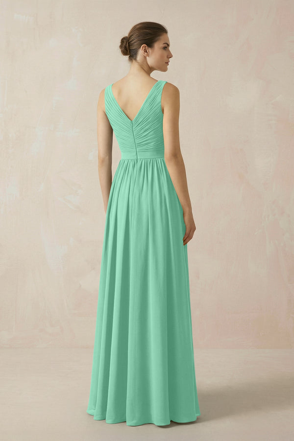 A-Line V-Neck Pleated Chiffon Bridesmaid Dress in Turquoise - KissProm BRIDESMAID DRESSES
