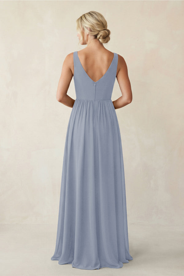 A - Line V - Neck Pleated Chiffon Bridesmaid Dress in Twilight - KissProm Bridesmaid Dresses