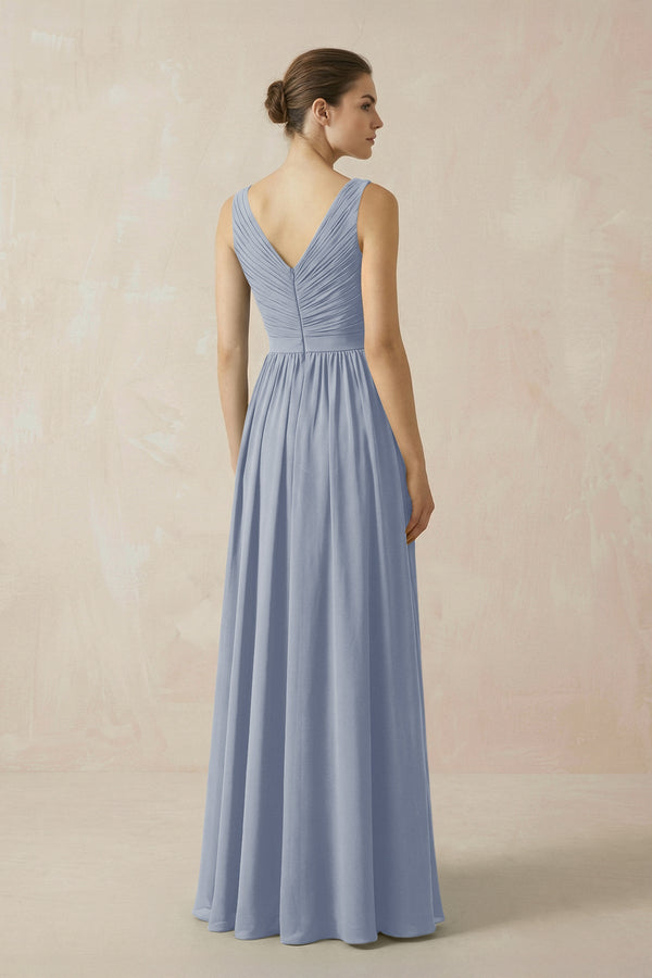 A-Line V-Neck Pleated Chiffon Bridesmaid Dress in Twilight - KissProm BRIDESMAID DRESSES