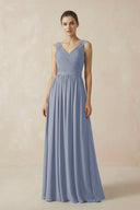 A-Line V-Neck Pleated Chiffon Bridesmaid Dress in Twilight - KissProm BRIDESMAID DRESSES