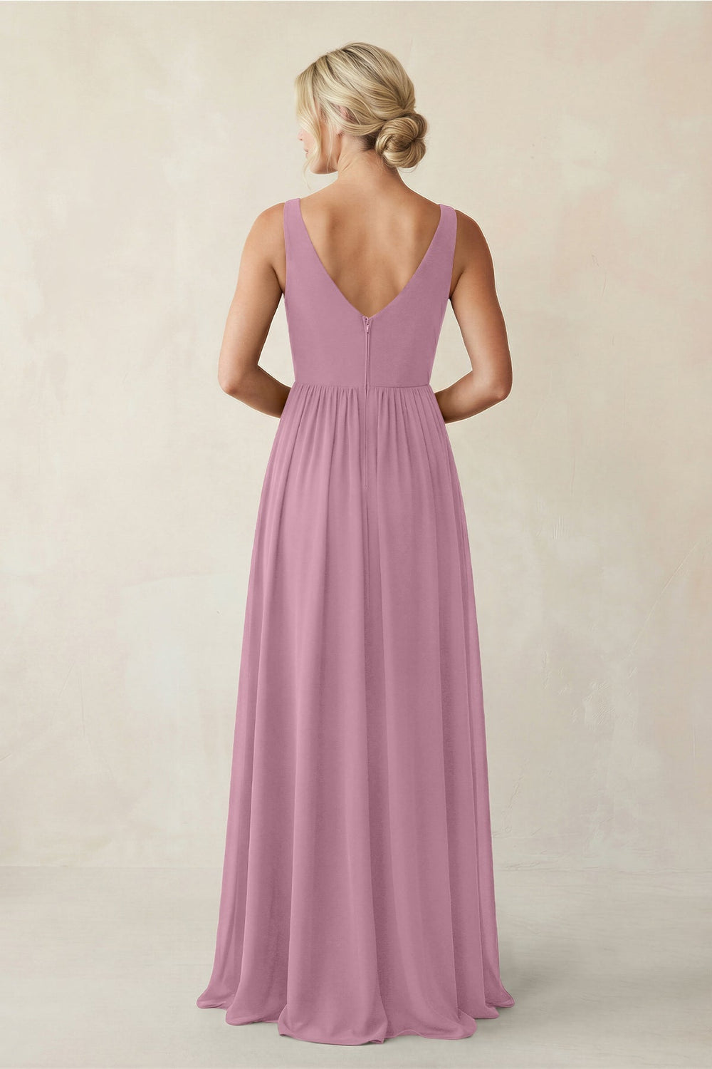 A - Line V - Neck Pleated Chiffon Bridesmaid Dress in Vintage Mauve - KissProm Bridesmaid Dresses