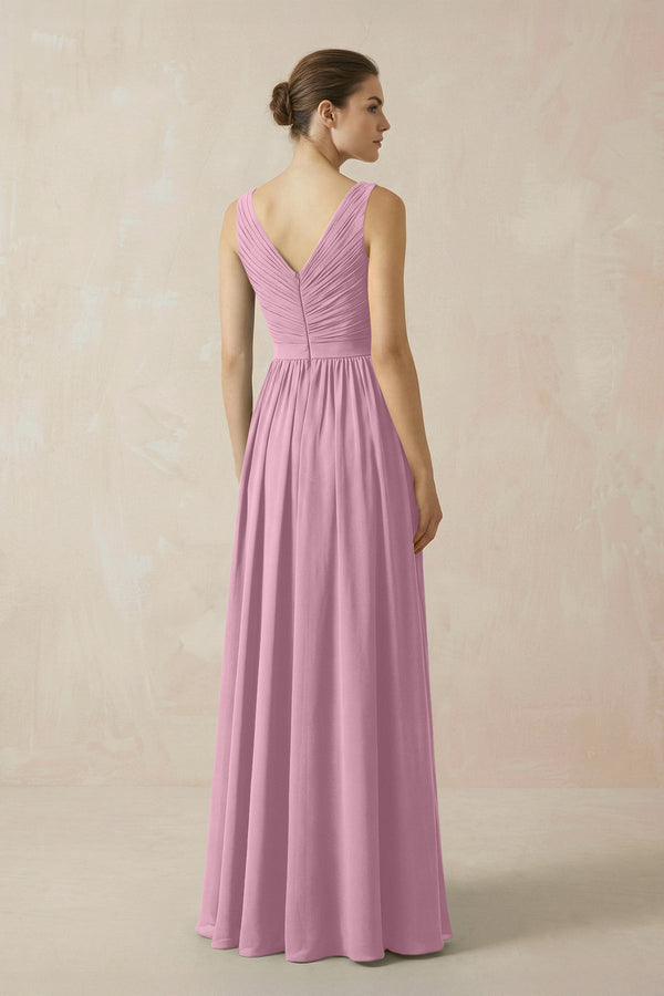 A-Line V-Neck Pleated Chiffon Bridesmaid Dress in Vintage Mauve - KissProm BRIDESMAID DRESSES