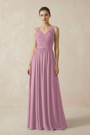 A-Line V-Neck Pleated Chiffon Bridesmaid Dress in Vintage Mauve - KissProm BRIDESMAID DRESSES