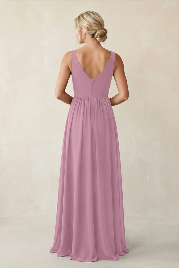 A - Line V - Neck Pleated Chiffon Bridesmaid Dress in Vintage Mauve - KissProm Bridesmaid Dresses