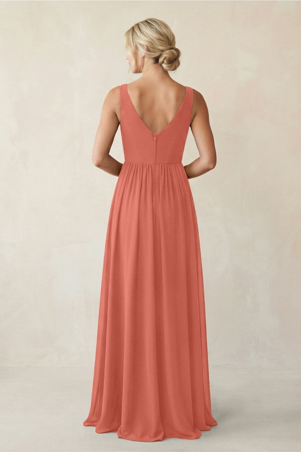 A - Line V - Neck Pleated Chiffon Bridesmaid Dress in Wild Rose - KissProm Bridesmaid Dresses
