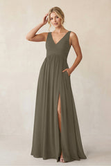 A - Line V - Neck Pleated Chiffon Bridesmaid Dress in Willow Green - KissProm Bridesmaid Dresses