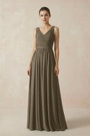 A-Line V-Neck Pleated Chiffon Bridesmaid Dress in Willow Green - KissProm BRIDESMAID DRESSES