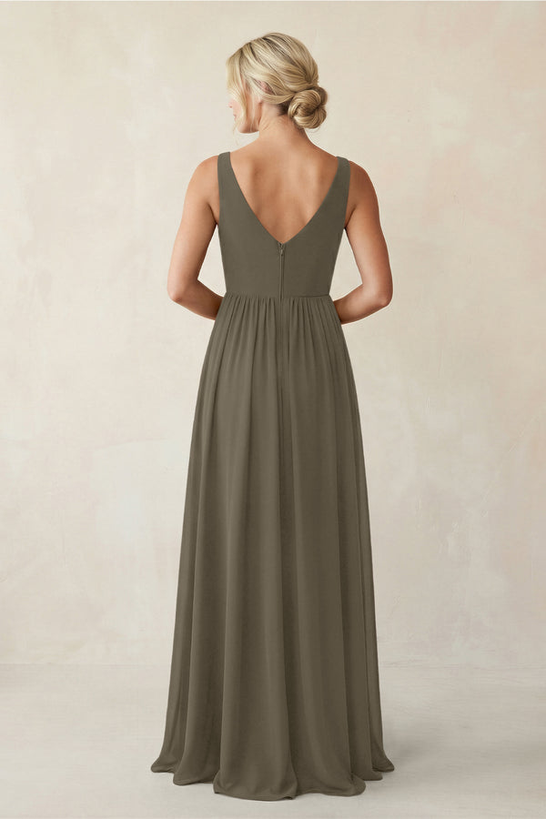 A - Line V - Neck Pleated Chiffon Bridesmaid Dress in Willow Green - KissProm Bridesmaid Dresses