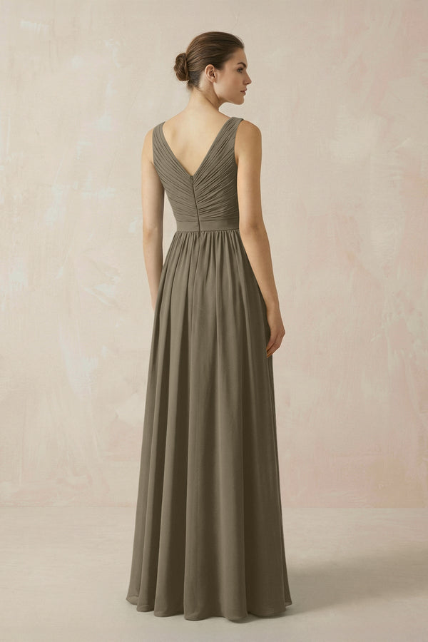 A-Line V-Neck Pleated Chiffon Bridesmaid Dress in Willow Green - KissProm BRIDESMAID DRESSES