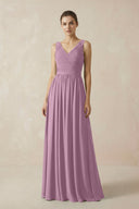 A-Line V-Neck Pleated Chiffon Bridesmaid Dress in Wisteria - KissProm BRIDESMAID DRESSES