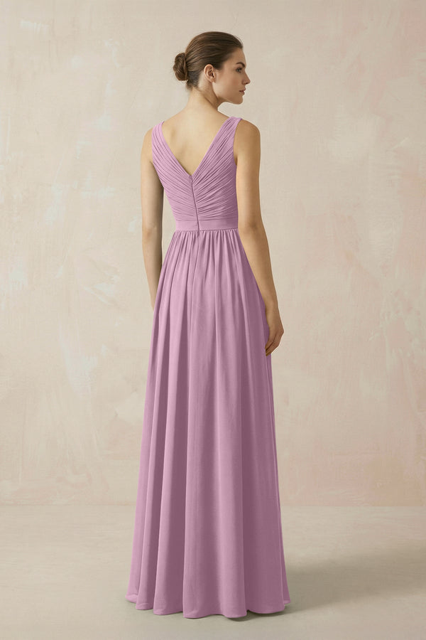 A-Line V-Neck Pleated Chiffon Bridesmaid Dress in Wisteria - KissProm BRIDESMAID DRESSES