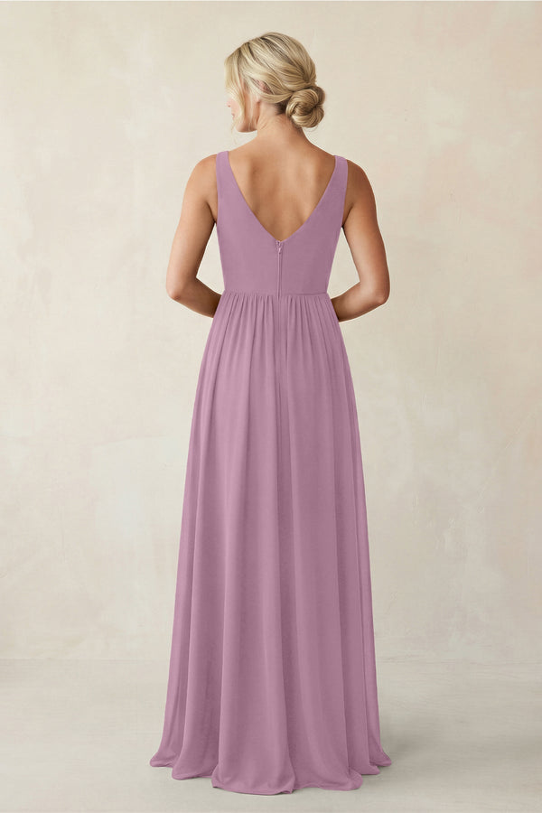 A - Line V - Neck Pleated Chiffon Bridesmaid Dress in Wisteria - KissProm Bridesmaid Dresses
