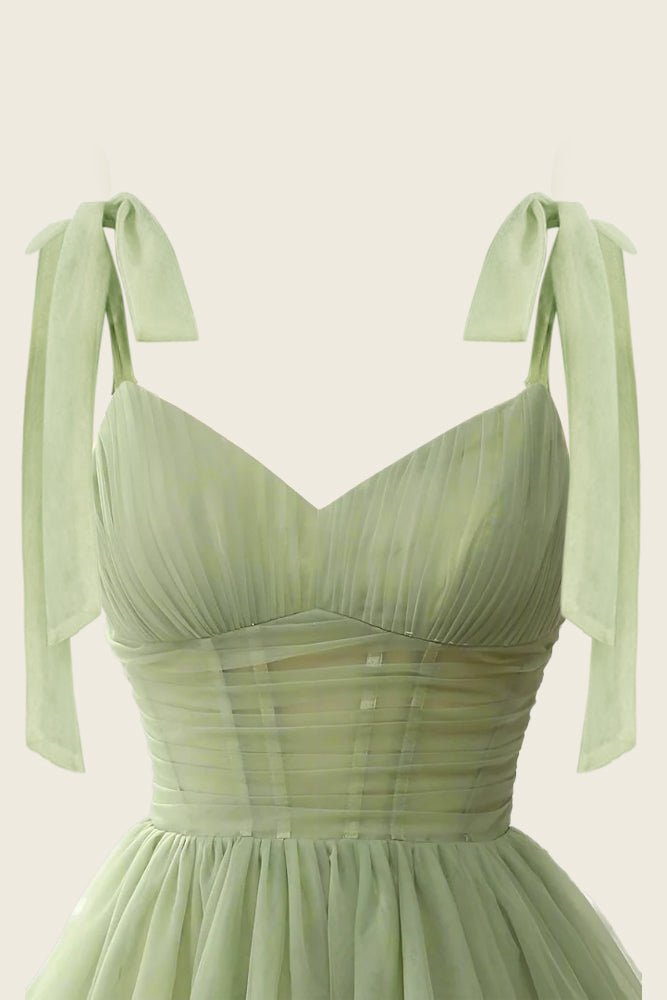 A-Line V-Neck Sage Green Pleated Short Homecoming Dress Sage Green / 14