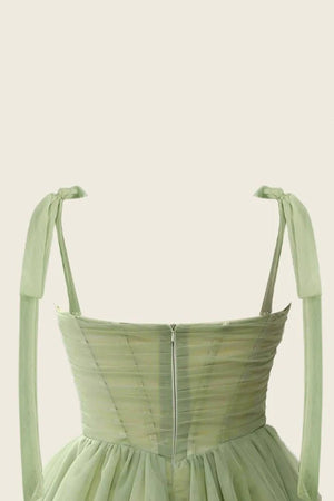 A-Line V-Neck Sage Green Pleated Short Homecoming Dress Sage Green / 14