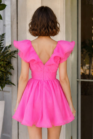 A Line V Neck Organza Ruffles Homecoming Dress - KissProm