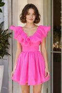 A Line V Neck Organza Ruffles Homecoming Dress - KissProm