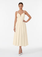 A - Line V - Neck Sleeveless Satin Knee - Length Wedding Dress - KissProm