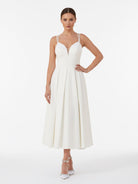 A - Line V - Neck Sleeveless Satin Knee - Length Wedding Dress - KissProm