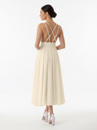 A - Line V - Neck Sleeveless Satin Knee - Length Wedding Dress - KissProm