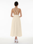 A - Line V - Neck Sleeveless Satin Knee - Length Wedding Dress - KissProm