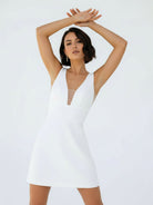 Tayana | A - Line V - Neck Sleeveless Short Mini Satin Wedding Dresses - KissProm