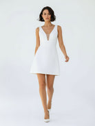 Tayana | A - Line V - Neck Sleeveless Short Mini Satin Wedding Dresses - KissProm