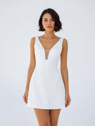 Tayana | A - Line V - Neck Sleeveless Short Mini Satin Wedding Dresses - KissProm