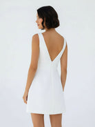 Tayana | A - Line V - Neck Sleeveless Short Mini Satin Wedding Dresses - KissProm