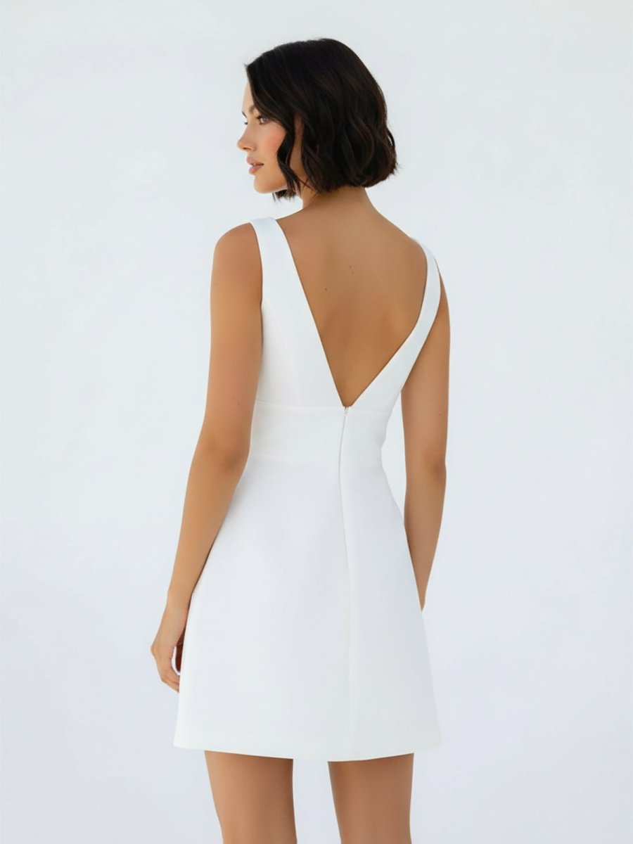 Tayana | A - Line V - Neck Sleeveless Short Mini Satin Wedding Dresses - KissProm
