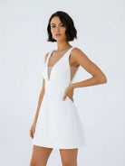 Tayana | A - Line V - Neck Sleeveless Short Mini Satin Wedding Dresses - KissProm