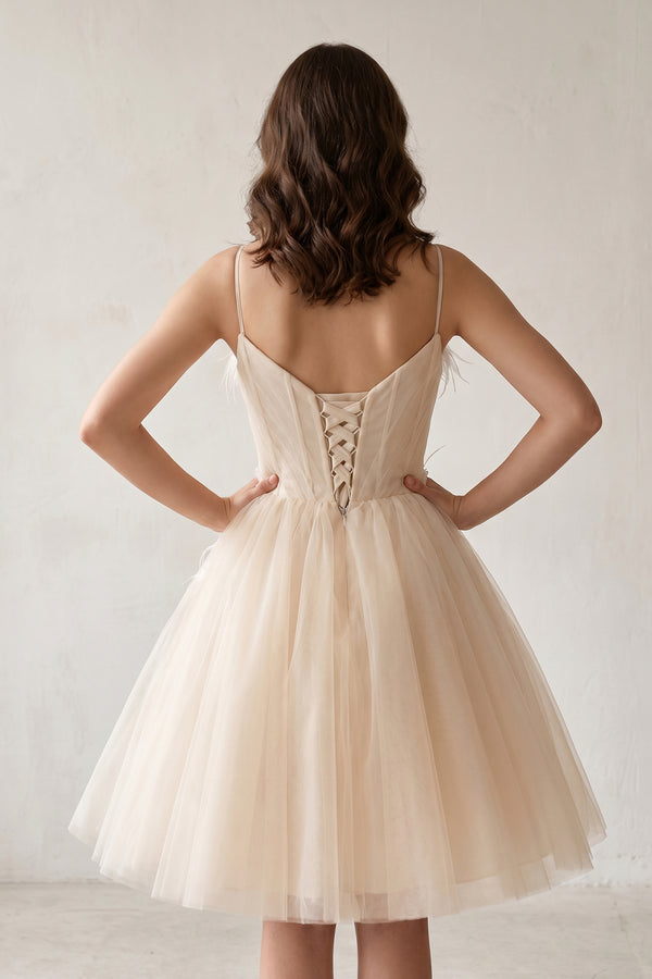 A Line Sweetheart Spaghetti Straps Tulle Short Homecoming Dresses - KissProm