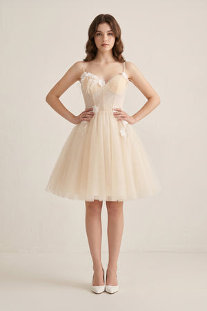 A Line Sweetheart Spaghetti Straps Tulle Short Homecoming Dresses - KissProm
