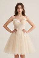 A Line Sweetheart Spaghetti Straps Tulle Short Homecoming Dresses - KissProm