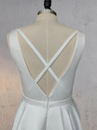 A - Line White Satin Elegant V Neck Wedding Dress - KissProm