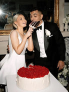 Thessaly | A - Line White Satin V - Neck Short Wedding Dress with Bow - KissProm