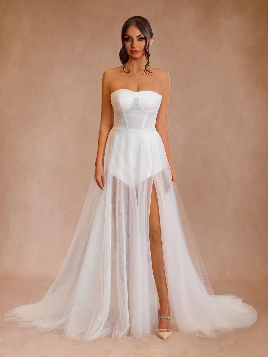 A-line Sweetheart Tulle High Split Bohemian Wedding Dresses