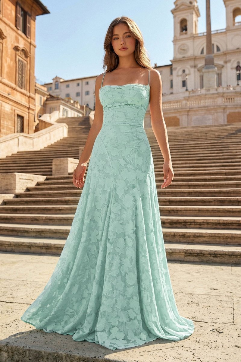green emerald velvet dress KissProm A-Line Pink Floral Lace Cowl Neck Long Prom Dresses