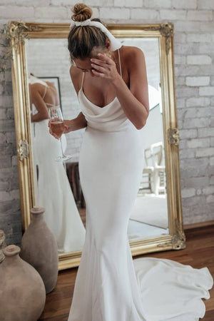 Diamond White Spaghetti Straps Mermaid Wedding Dress – Wedding Dresses by Kissprom | Available at KissProm