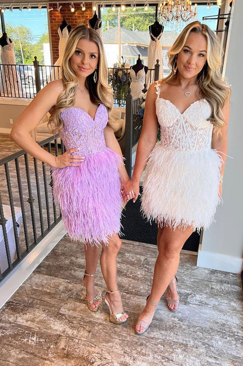 Cute Sweetheart Ivory Feather Short Homecoming Dresses with Appliques - KissProm