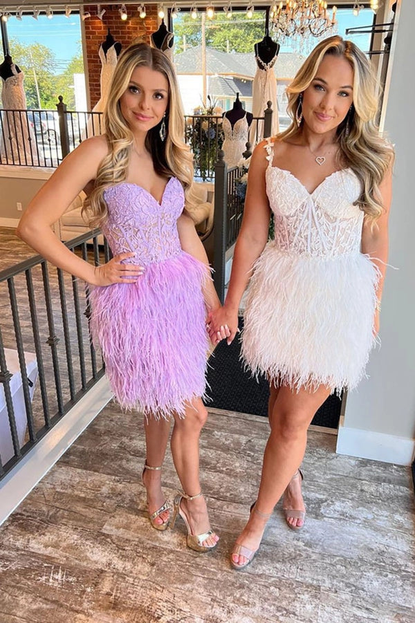 Cute Sweetheart Ivory Feather Short Homecoming Dresses with Appliques - KissProm