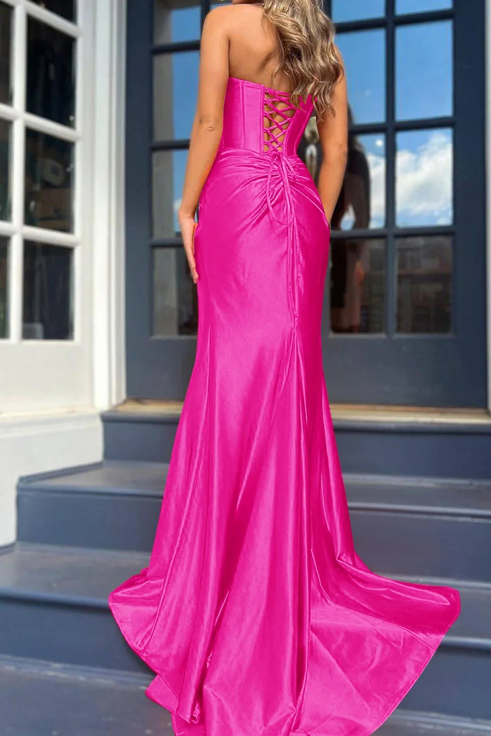 Nadia |Mermaid Strapless Satin Long Prom Dress With Slit