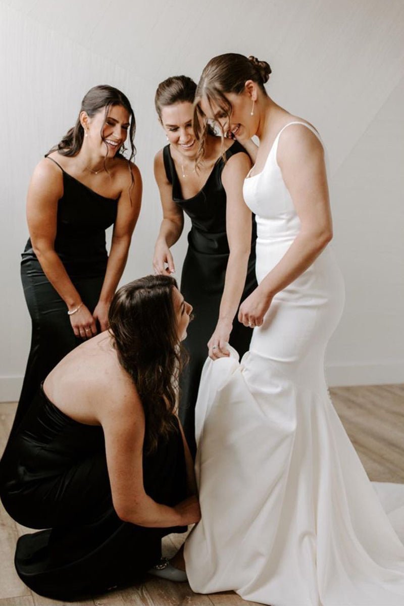 Mermaid Square Neck White Satin Wedding Dresses