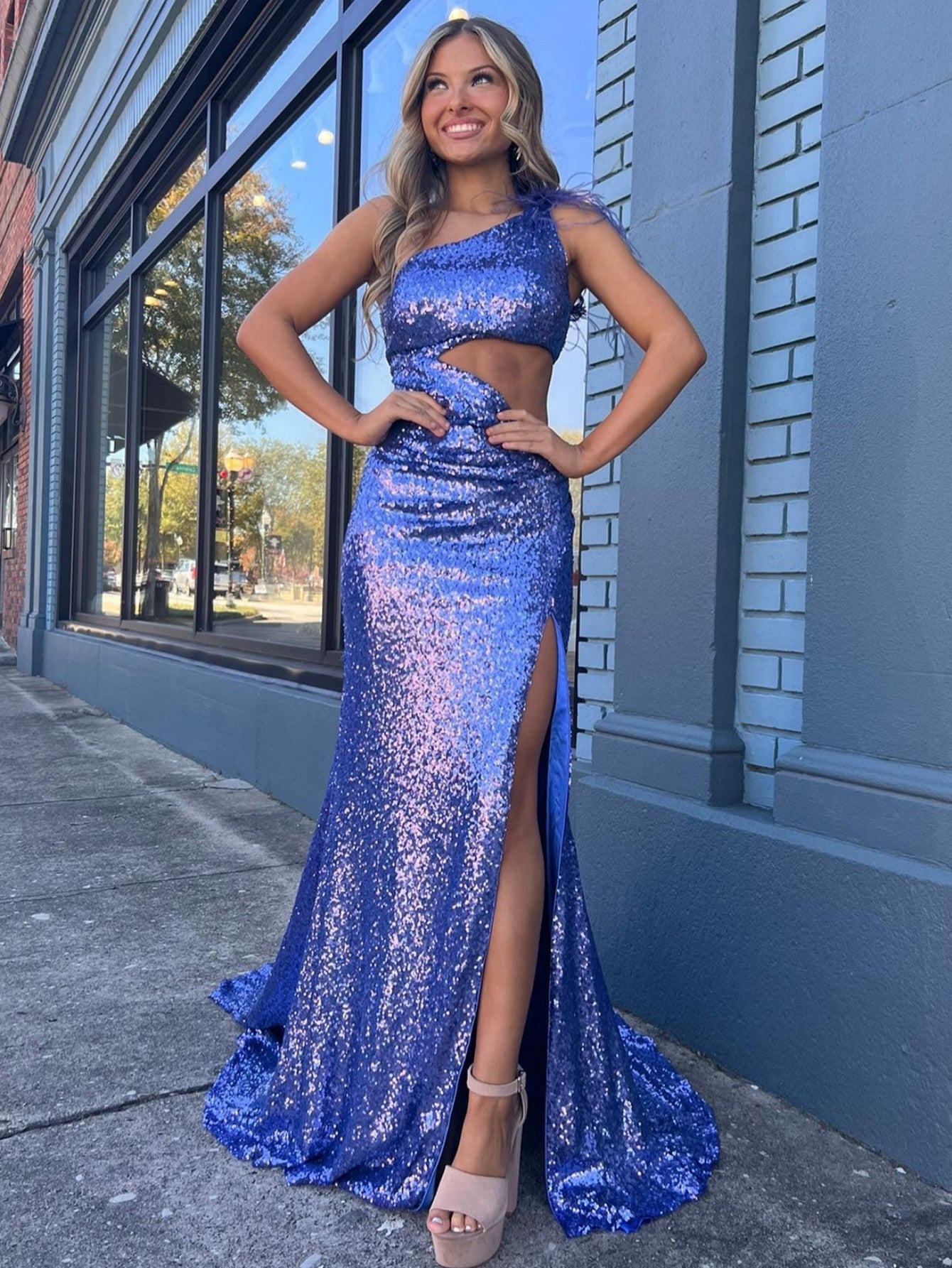 One Shoulder Sparkly Unique Black Mermaid Prom Dress