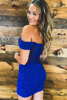 Achillea | Royal Blue - Off The Shoulder Spandex Bodycon Homecoming Dresses