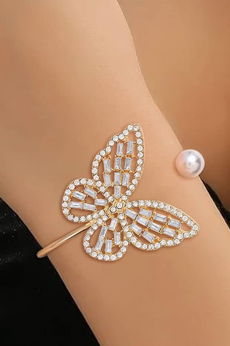 Hollow Crystal Butterfly Open Bracelet - KissProm