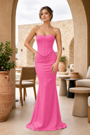 Sky Blue Strapless Sleeveless Mermaid Satin Long Prom Dresses
